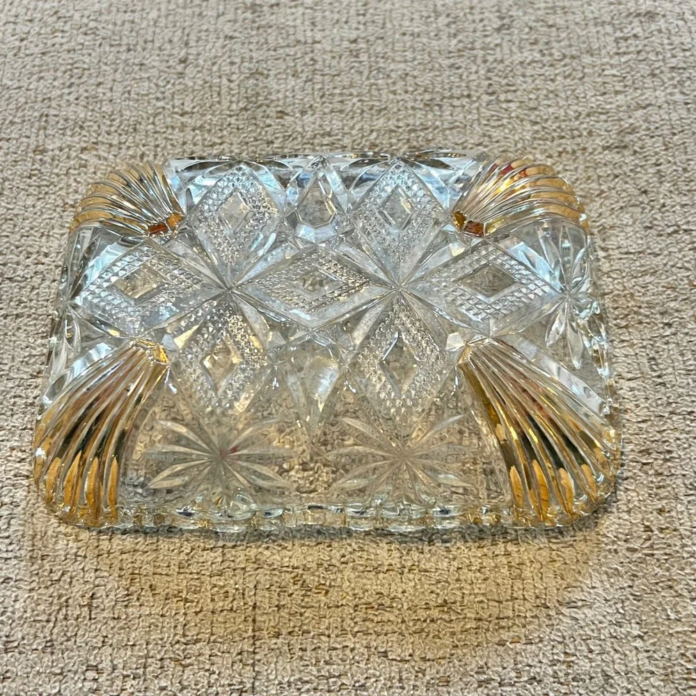 Vintage Pressed Glass Serving Gold Rimmed Dish Creamer Sugar Bowl 4 pieces